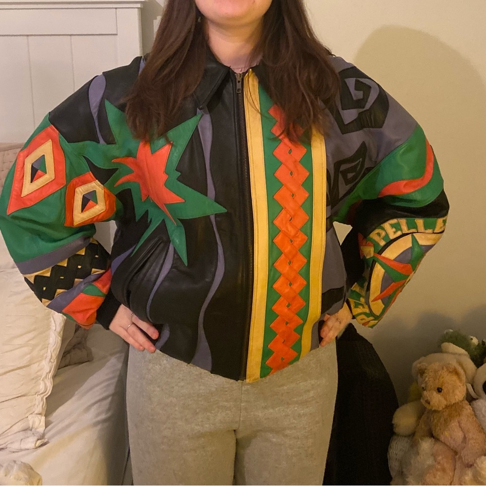 Marc Buchanan Pelle Pelle RARE Compass Funky Leather Jacket